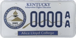 Alice Lloyd College Kentucky license plate